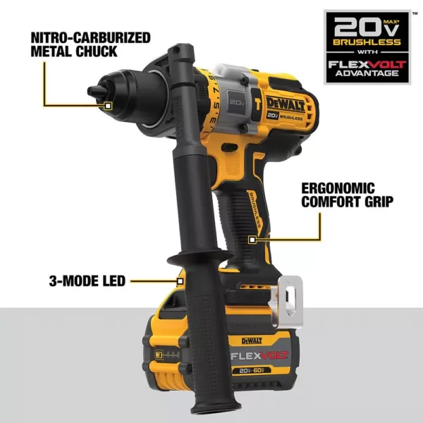 DEWALT 20-Volt MAX Cordless Brushless 1/2 in. Hammer Drill/Driver with FLEXVOLT ADVANTAGE with (1) FLEXVOLT 6.0Ah Battery