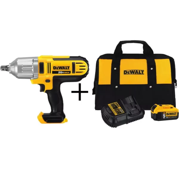 DEWALT 20-Volt MAX XR Cordless Brushless 1/2 in. High Torque Impact Wrench Detent Pin, (1) 20-Volt 5.0Ah Battery & Charger