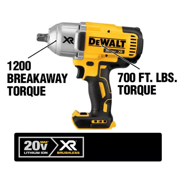 DEWALT 20-Volt MAX XR Cordless Brushless 1/2 in. High Torque Impact Wrench Detent Pin, (1) 20-Volt 5.0Ah Battery & Charger