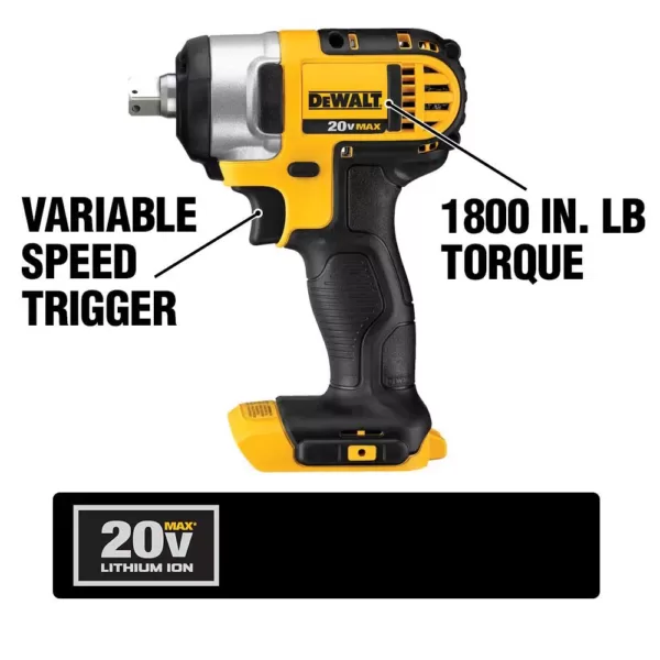 DEWALT 20-Volt MAX Cordless 1/2 in. Impact Wrench Kit with Detent Pin, (2) 20-Volt 4.0Ah Batteries & Charger