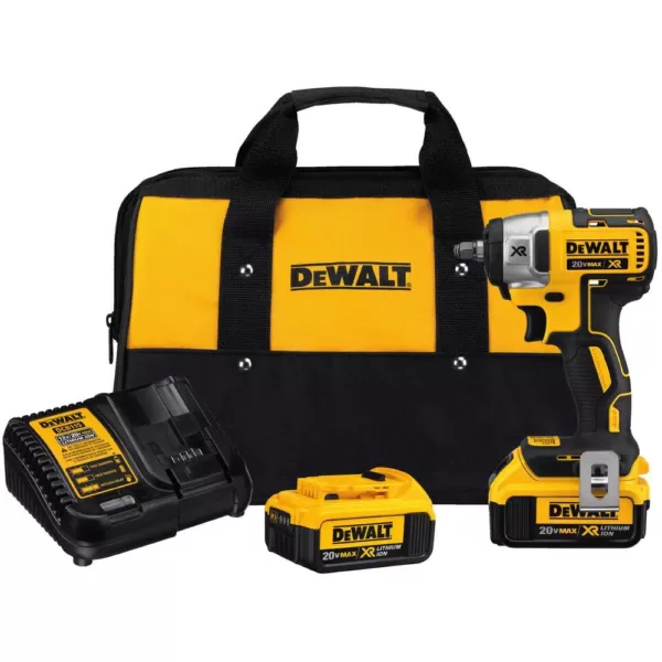 DEWALT 20-Volt MAX XR Cordless Brushless 3/8 in. Compact Impact Wrench, (2) 20-Volt 4.0Ah Batteries & 3/8 in. Impact Socket Set