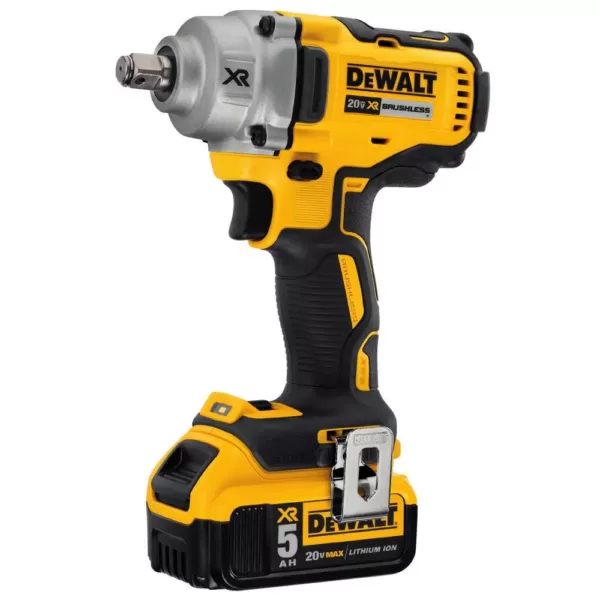 DEWALT 20-Volt MAX XR Cordless Brushless 1/2 in. Mid-Range Impact Wrench with Hog Ring Anvil, (2) 20-Volt 5.0Ah Batteries