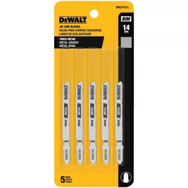 DEWALT 3 in. 14 TPI Thick Metal Cutting Jig Saw Blade Bi-Metal T-Shank (5-Pack)