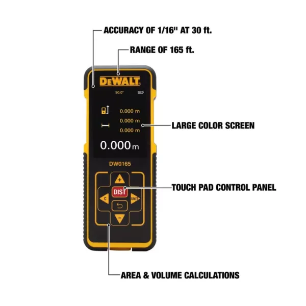 DEWALT 165 ft. Laser Distance Measurer with Color Screen