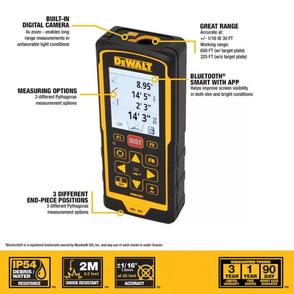 DEWALT 660 ft. Laser Distance Measurer with Color LCD, 4X Zoom Digital Camera and Bluetooth