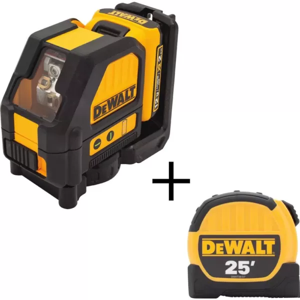 DEWALT 12-Volt MAX Lithium-Ion 165 ft. Green Self-Leveling Cross-Line Laser Level with Bonus 25 ft. Tape Measure