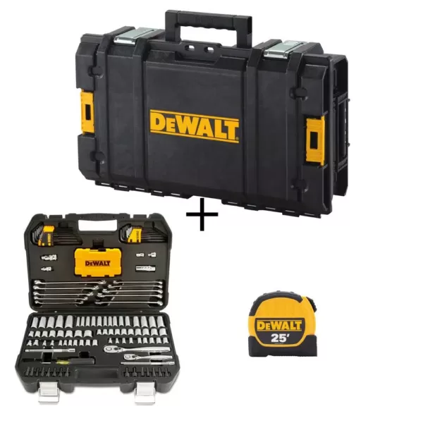 DEWALT Mechanics Tool Kit Set (142-Piece) with Case & Bonus TOUGHSYSTEM 22 in. Small Tool Box & 25 ft. x 1-1/8 in. Tape Measure