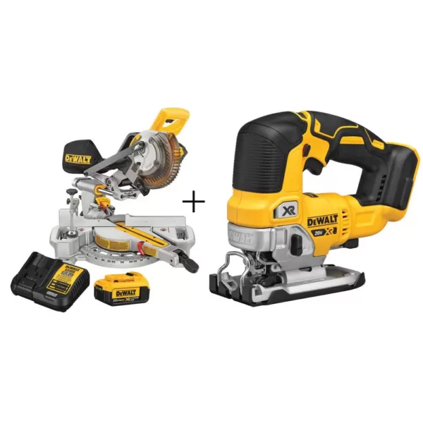 DEWALT 20-Volt MAX Cordless 7-1/4 in. Sliding Miter Saw with (1) 20-Volt Battery 4.0Ah & Cordless Jigsaw