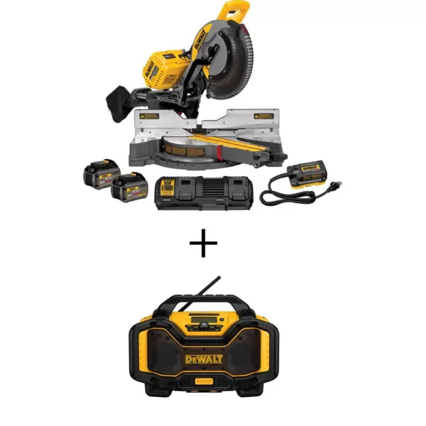 DEWALT FLEXVOLT 120-Volt MAX Cordless Brushless 12 in. Miter Saw with AC Adapter, (2) FLEXVOLT 6.0Ah Batteries & Radio