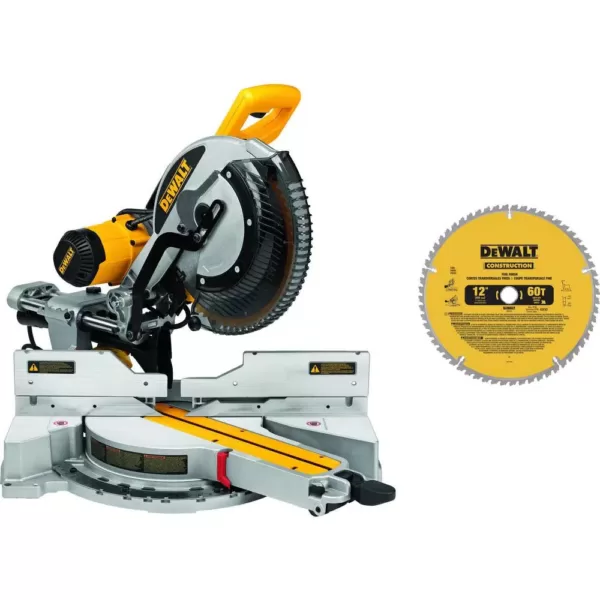 DEWALT 15 Amp Corded 12 in. Double-Bevel Sliding Compound Miter Saw with Bonus 20 Series 12 in. 60T Fine Finish Saw Blade