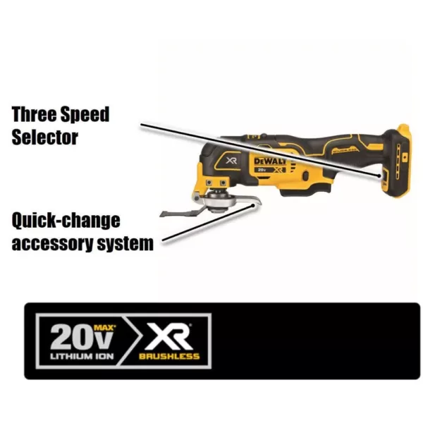 DEWALT 20-Volt MAX XR Cordless Brushless 3-Speed Oscillating Multi-Tool with (1) 20-Volt 2.0Ah Battery & Charger