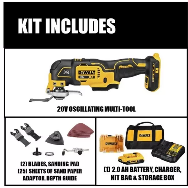 DEWALT 20-Volt MAX XR Cordless Brushless 3-Speed Oscillating Multi-Tool with (1) 20-Volt 2.0Ah Battery & Charger