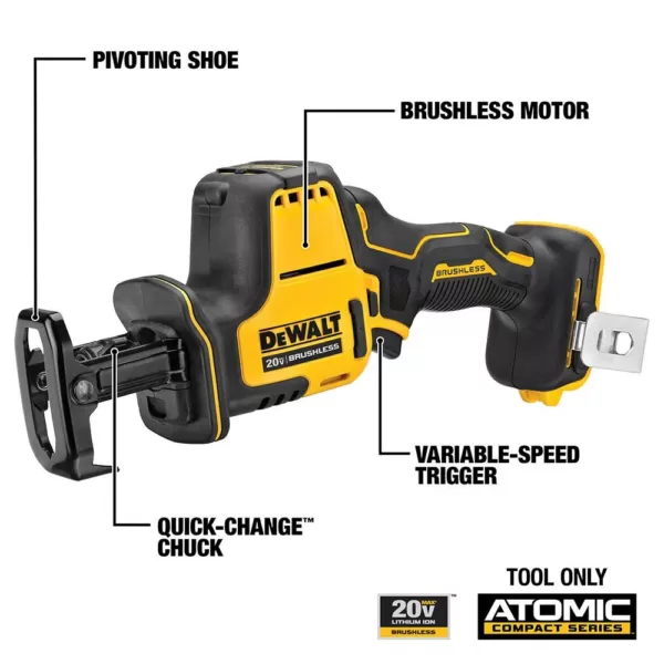 DEWALT ATOMIC 20-Volt MAX Cordless Brushless Compact 1/2 in. Drill/Driver, (2) 20-Volt 1.3Ah Batteries & Reciprocating Saw