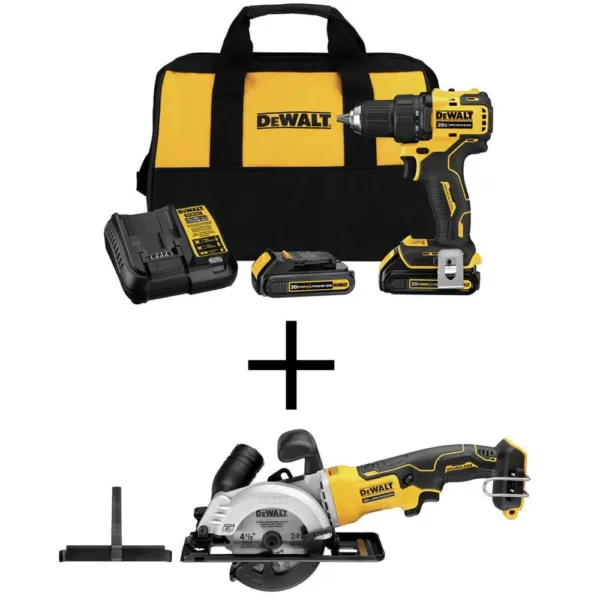 DEWALT ATOMIC 20-Volt MAX Cordless Brushless Compact 1/2 in. Drill/Driver, (2) 20-Volt 1.3Ah Batteries & 4-1/2 in. Circular Saw