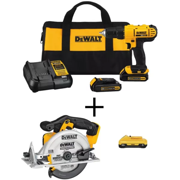 DEWALT 20-Volt MAX Cordless 1/2 in. Drill/Driver, (2) 20-Volt 1.3Ah Batteries, Charger & 6-1/2 in. Circular Saw