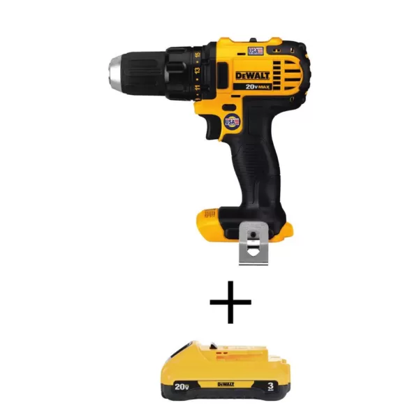 DEWALT 20-Volt MAX Li-Ion Cordless Compact Drill/Drill Driver (Tool-Only) with 20-Volt MAX Compact Li-Ion 3.0 Ah Battery Pack