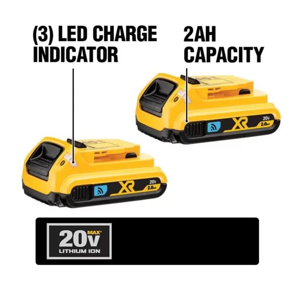 DEWALT 20-Volt MAX Compact Lithium-Ion 2.0Ah Battery Pack with Bluetooth Connectivity (2-Pack)