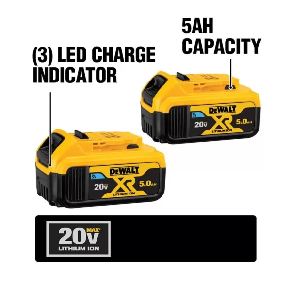 DEWALT 20-Volt MAX XR Premium Lithium-Ion 5.0Ah Battery Pack with Bluetooth Connectivity (2-Pack)