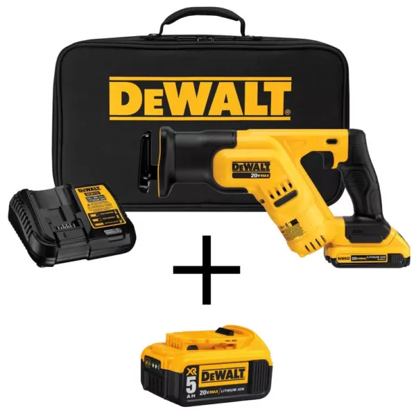 DEWALT 20-Volt MAX Cordless Compact Reciprocating Saw with (1) 20-Volt Battery 2.0Ah, (1) 20-Volt Battery 5.0Ah & Charger