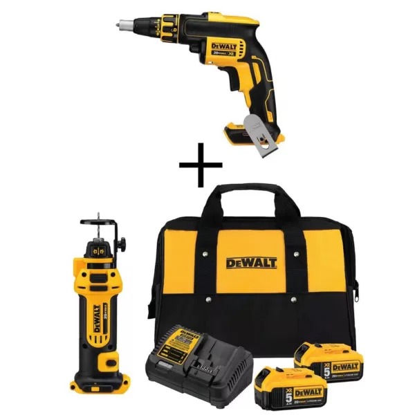 DEWALT 20-Volt MAX XR Cordless Brushless Drywall Screw Gun with (2) 20-Volt 5.0Ah Batteries & Cut-Out Tool