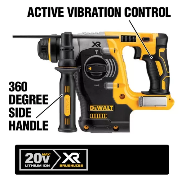 DEWALT 20-Volt MAX XR Brushless 1 in. SDS Plus L-Shape Rotary Hammer, (2) 20-Volt 5.0Ah Batteries & 1/4 in. Impact Driver