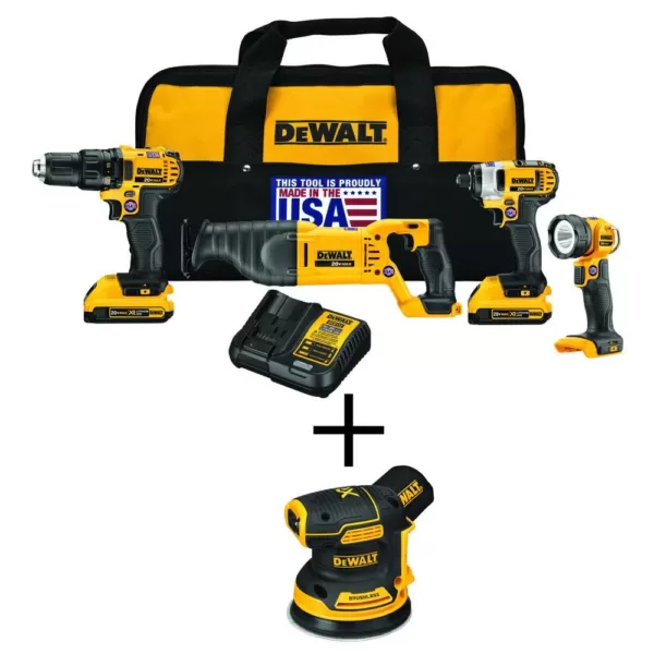 DEWALT 20-Volt MAX Cordless Combo Kit (4-Tool) with (2) 20-Volt 2.0Ah Batteries & 5 in. Random Orbital Sander