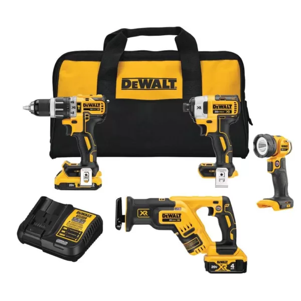 DEWALT 20-Volt MAX Cordless Brushless Combo Kit (4-Tool) with (1) 20-Volt 4.0Ah Battery, (1) 20-Volt 2.0Ah Battery & Charger