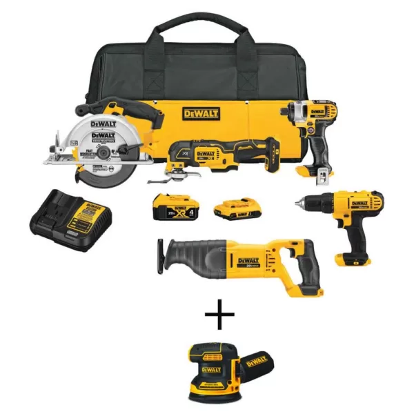 DEWALT 20-Volt MAX Cordless Combo Kit (5-Tool) with (1) 20-Volt 4.0Ah Battery, (1) 20-Volt 2.0Ah Battery & 5in. Sander