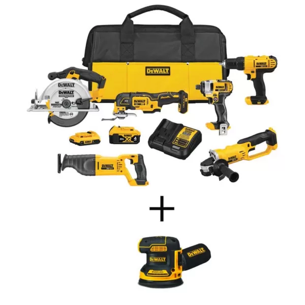 DEWALT 20-Volt MAX Cordless Combo Kit (6-Tool) with (1) 20-Volt 4.0Ah Battery, (1) 20-Volt 2.0Ah Battery & 5in. Sander