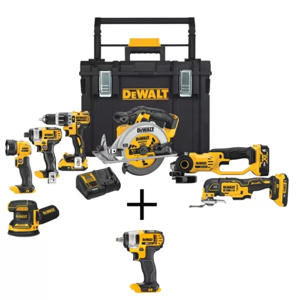 DEWALT 20-Volt MAX Cordless Combo Kit (7-Tool) with ToughSystem Case, (1) 4.0Ah Battery, (2) 2.0Ah Batteries & Impact Wrench