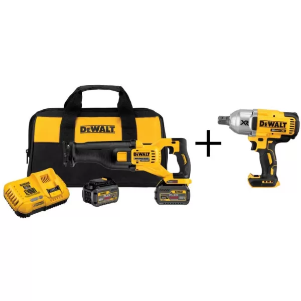 DEWALT FLEXVOLT 60-Volt MAX Lithium-Ion Cordless Brushless Reciprocating Saw with (2) Batteries and Bonus 1/2 in. Impact Wrench