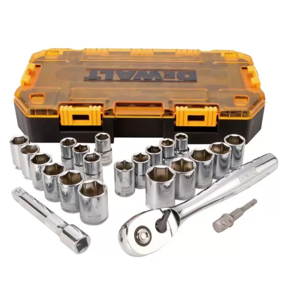 DEWALT 1/2 in. Drive Combination Socket Set with Case (23-Piece) with Bonus 9 ft. x 1/2 in. Pocket Tape Measure