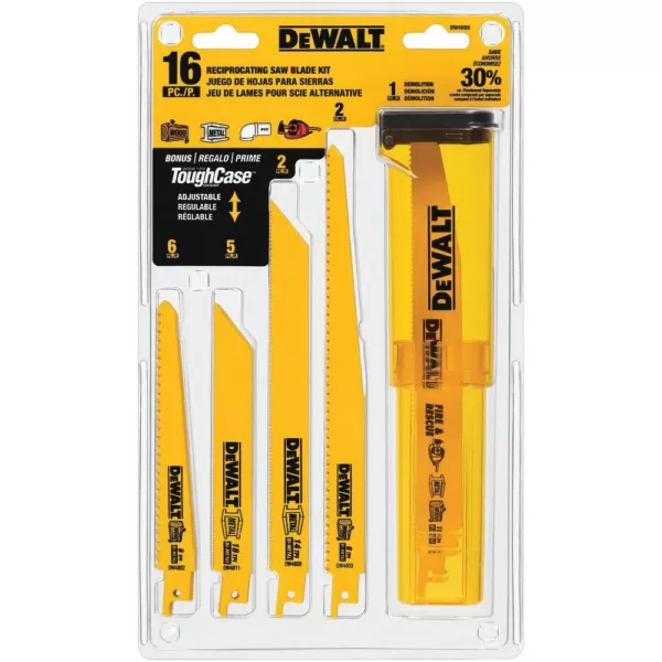 DEWALT Bi-Metal Reciprocating Saw Blade Set with Case (16-Piece) with Bonus 4-1/2 in. Metal and SS Cutting Wheel (5-Pack)