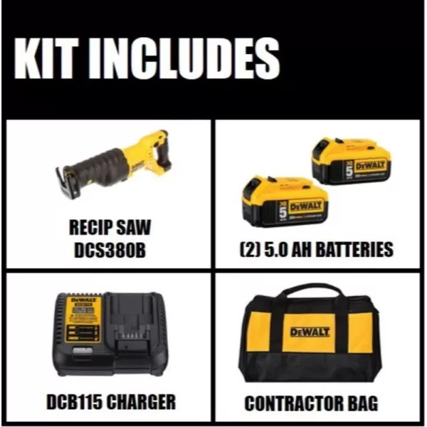 DEWALT 20-Volt MAX Cordless Reciprocating Saw with (2) 20-Volt Batteries 5.0Ah & Charger