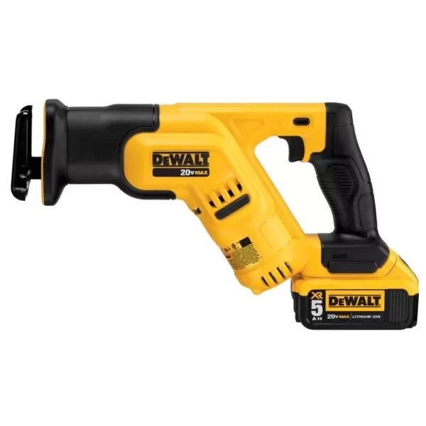 DEWALT 20-Volt MAX Lithium-Ion Cordless Compact Reciprocating Saw Kit with Battery 5Ah, Charger and Contractor Bag