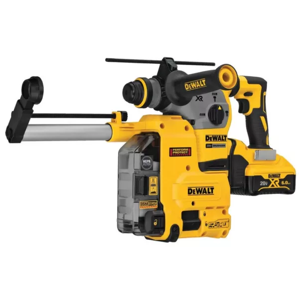 DEWALT 20-Volt MAX XR Brushless 1-1/8 in. SDS Plus L-Shape Rotary Hammer w/ Dust Extractor & (2) 20-Volt 6.0Ah Batteries