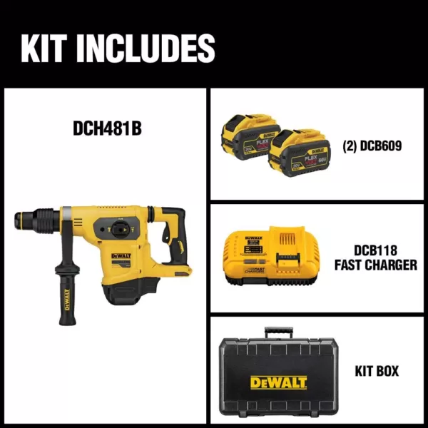 DEWALT FLEXVOLT 60-Volt MAX Cordless Brushless 1-9/16 in. SDS MAX Combination Rotary Hammer & (2) FLEXVOLT 9.0Ah Batteries