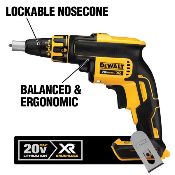 DEWALT 20-Volt MAX XR Cordless Brushless Drywall Screw Gun with Collated Attachment, (2) 20-Volt 2.0Ah Batteries & Charger