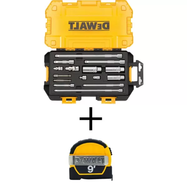 DEWALT 1/4 in. and 3/8 in. Drive Tool Accessory Set with Case (15-Piece) with 9 ft. x 1/2 in. Pocket Tape Measure