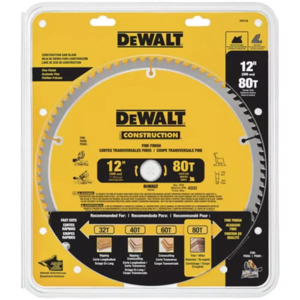 DEWALT 12 in. Miter Saw Blade 32-Teeth and 80-Teeth (2-Pack) with Bonus 12 in. Miter Saw Blade 32-Teeth and 80-Teeth (2-Pack)