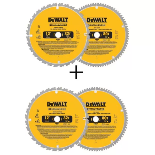 DEWALT 12 in. Miter Saw Blade 32-Teeth and 80-Teeth (2-Pack) with Bonus 12 in. Miter Saw Blade 32-Teeth and 80-Teeth (2-Pack)