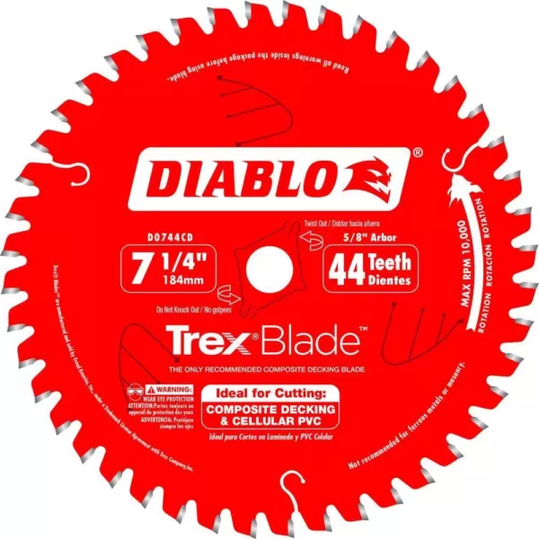 DIABLO 7-1/4 in. x 44-Tooth Trex/Composite Material Cutting Saw Blade