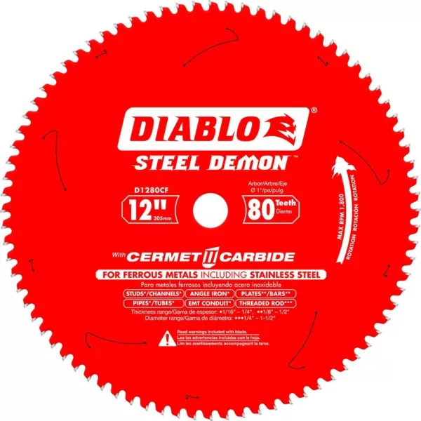 DIABLO 12 in. x 80-Tooth Steel Demon Cermet II Carbide Blade for Ferrous Metals and Stainless Steel