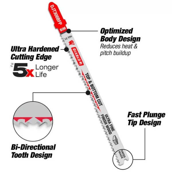 DIABLO 4 in. x 10 TPI Fine Finish Bi-Metal Jigsaw Blade (5-Pack)