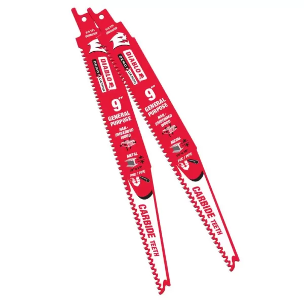 DIABLO 9 in. 9 TPI Demo Demon Carbide General Purpose Reciprocating Saw Blade (2-Pack)