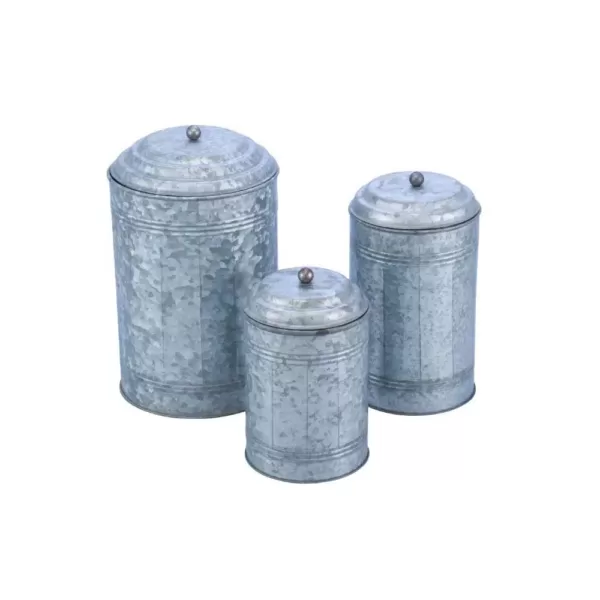 Benzara 3-Piece Rustic Metal Galvanized Canisters