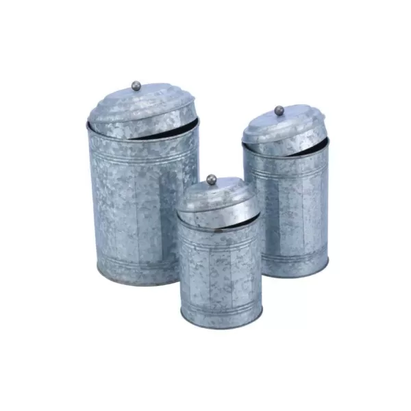 Benzara 3-Piece Rustic Metal Galvanized Canisters