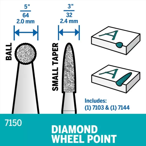 Dremel Rotary Tool Diamond Wheel Point Set for Wood, Jade, Ceramic, Glass, Hardened Steel, and Semi-Precious Stones (2-Pack)