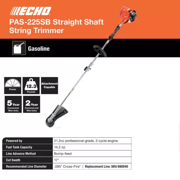 ECHO 21.2 cc 17 in. Gas 2-Stroke Cycle PAS Straight Shaft Trimmer