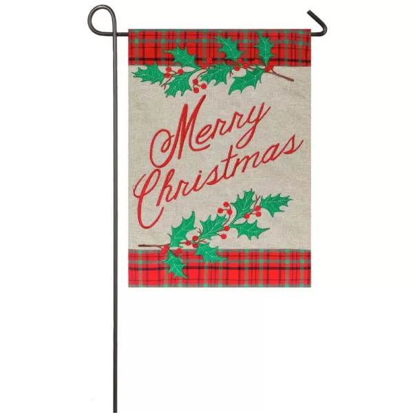 Evergreen 18 in. x 12.5 in. Merry Christmas Plaid Garden Burlap Flag